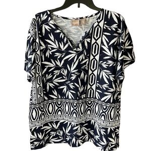 Chico’s Large 100% Cotton Mixed Geo Print Casual Beachy Navy White Like New